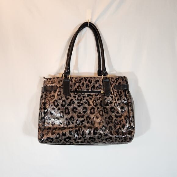 CHARMING CHARLIE Black Brown Textured Patent Leather Animal Print Shoulder Bag - Picture 4 of 11